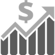 Increasing bar chart with a dollar sign above it